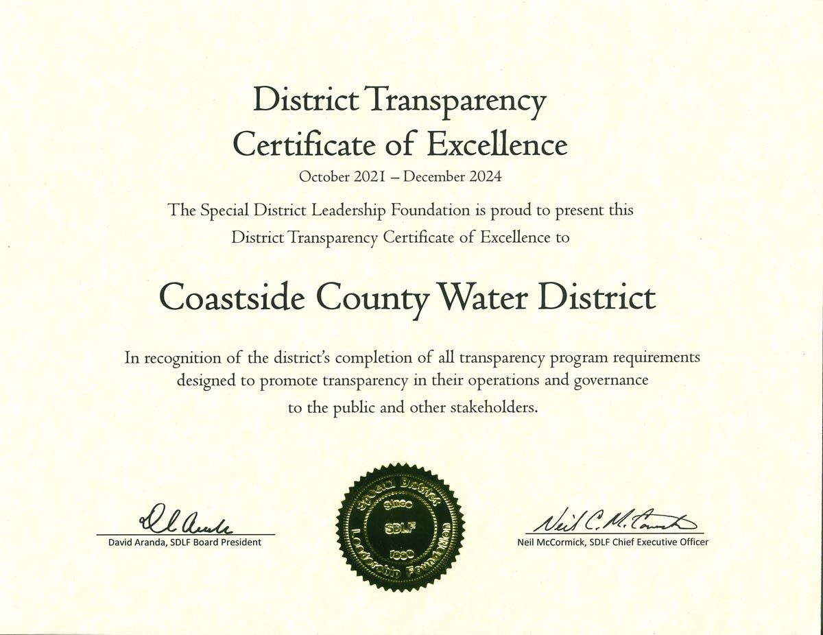 District Transparency Certificate of Excellence
