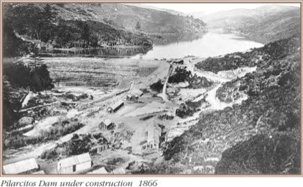 Pilarcitos Dam under construction, circa 1866
