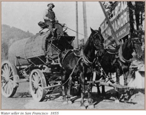 San Francisco water seller with horse-drawn cart, circa 1855